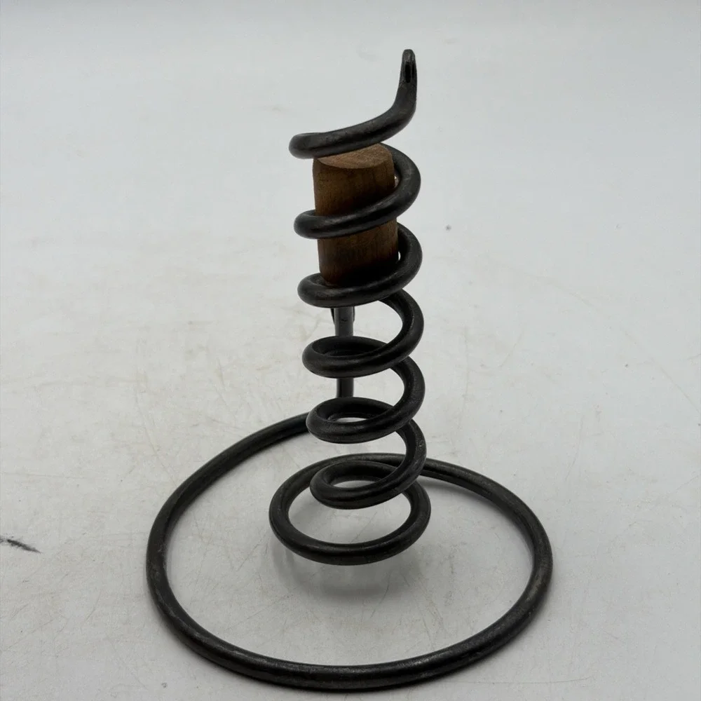 Vintage Primitive Iron Courting Candlestick/Candle Holder Wood Block Stopper